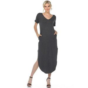 Women's Essential V-Neck Maxi Dress Multi Sized Charcoal 3009